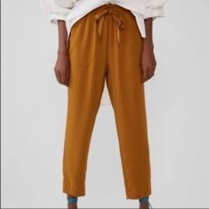 ZARA High Waisted Paper Bag Straight Leg Trouser Pants Mustard Yellow 31891
